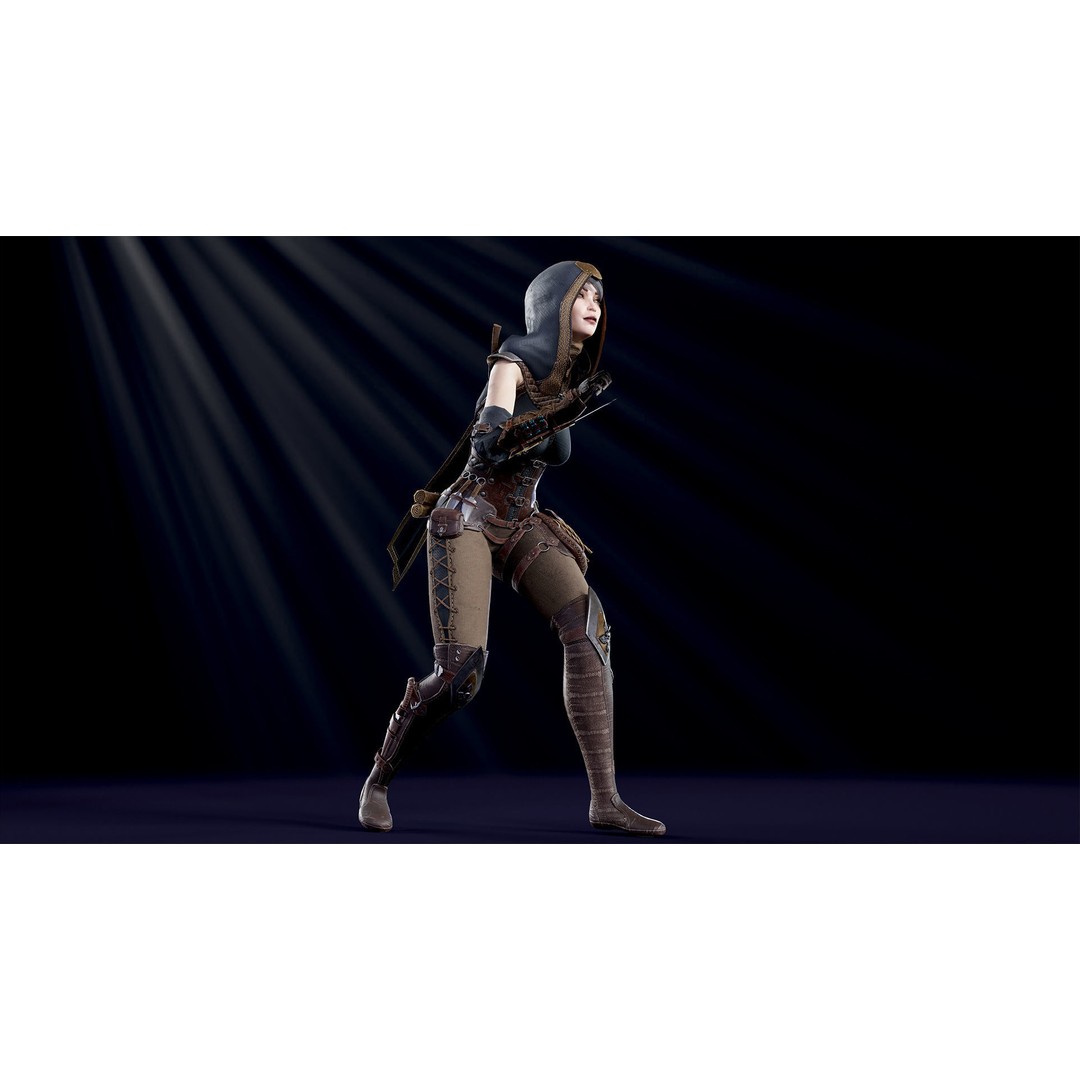 Assassin Girl 3D Model – Low Poly Rigged Character for Games, FBX - View 8