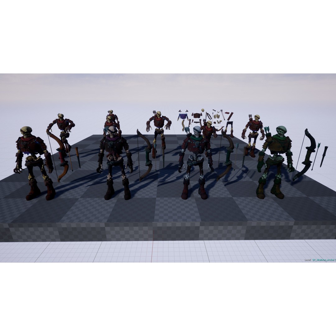 Skeleton Archer 3D Model – Low Poly Rigged Character for Games - View 12