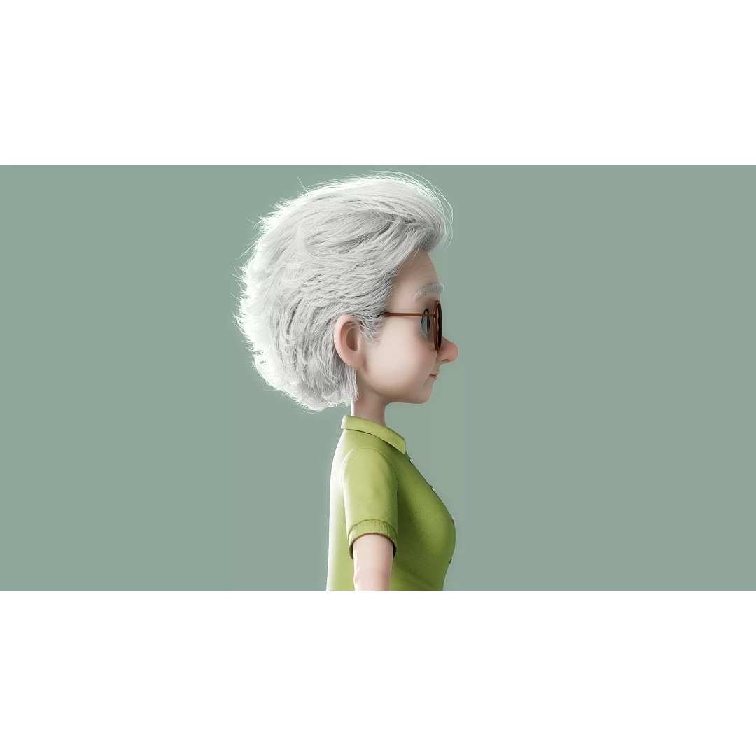 Cartoon Old Woman 3D Model – Rigged Character with PBR Textures, FBX - View 13