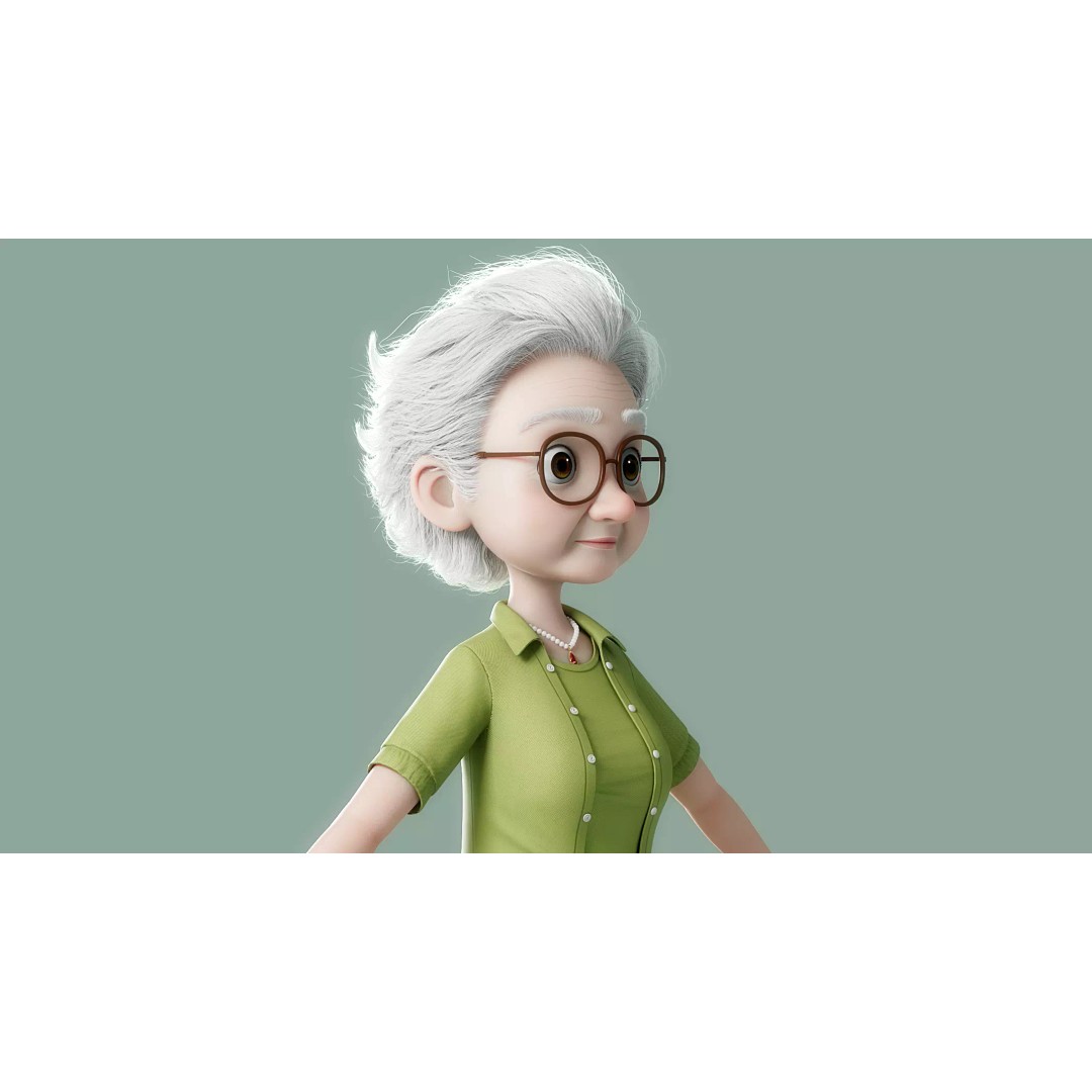 Cartoon Old Woman 3D Model – Rigged Character with PBR Textures, FBX - View 14