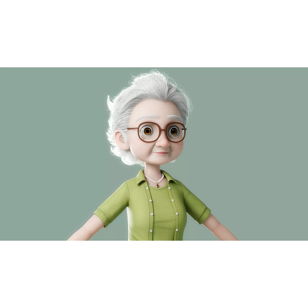 Cartoon Old Woman 3D Model – Rigged Character with PBR Textures, FBX - View 15