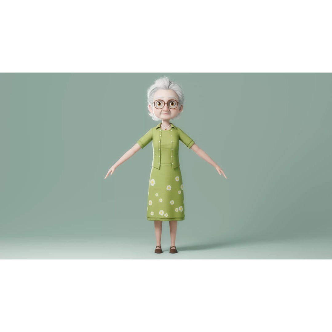Cartoon Old Woman 3D Model – Rigged Character with PBR Textures, FBX - View 16