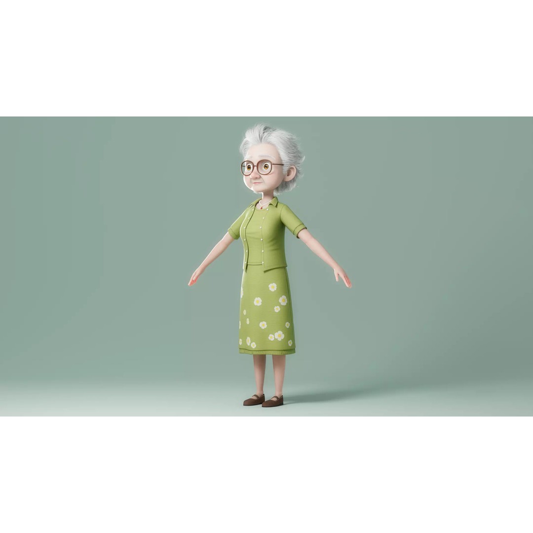 Cartoon Old Woman 3D Model – Rigged Character with PBR Textures, FBX - View 17