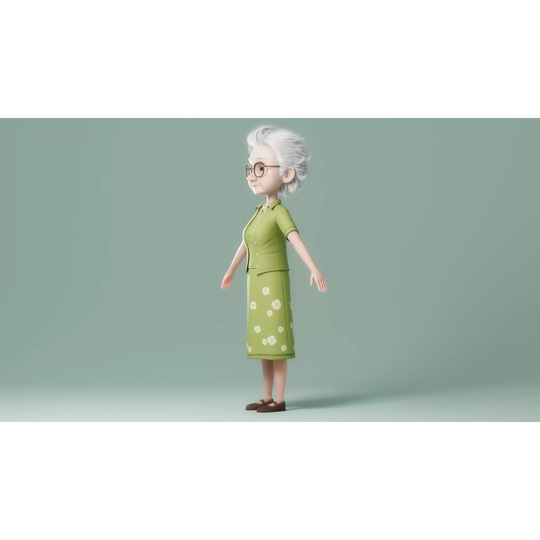 Cartoon Old Woman 3D Model – Rigged Character with PBR Textures, FBX - View 18