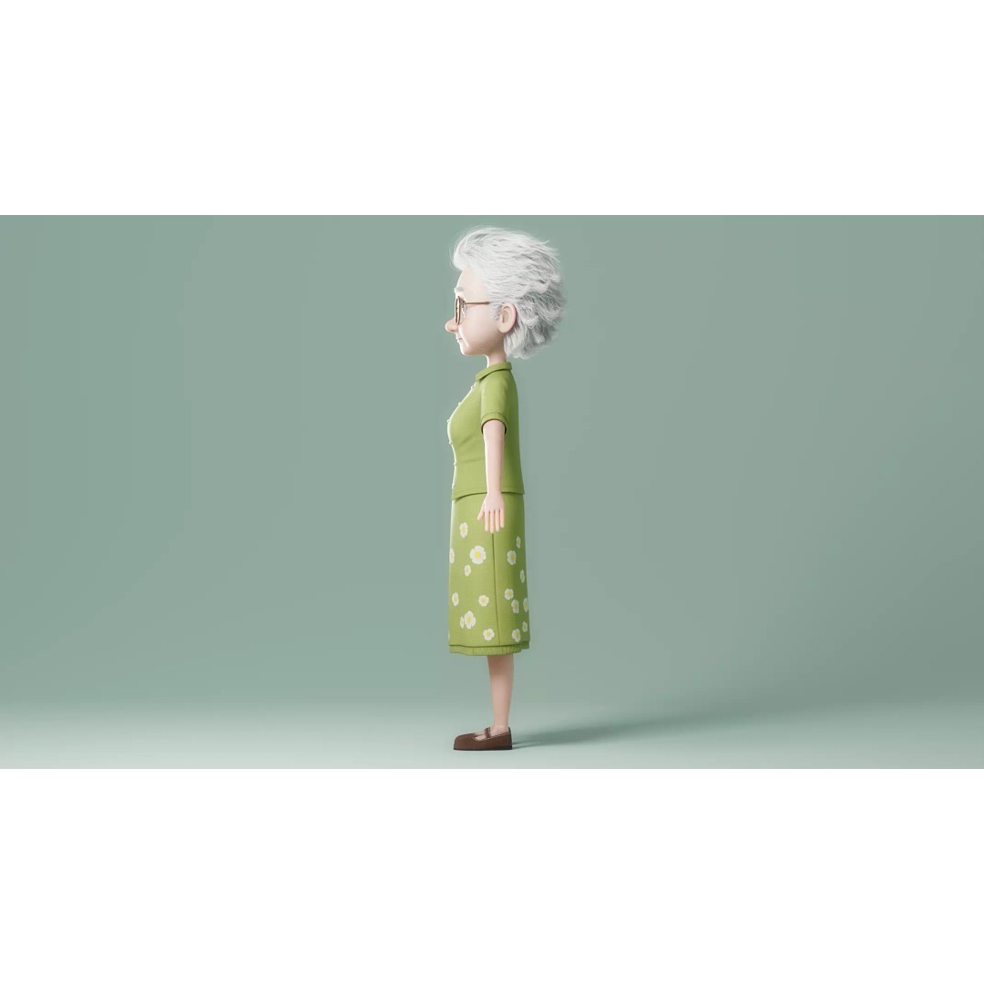 Cartoon Old Woman 3D Model – Rigged Character with PBR Textures, FBX - View 19