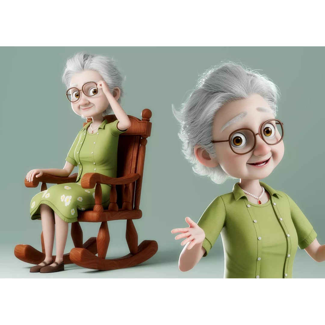 Cartoon Old Woman 3D Model – Rigged Character with PBR Textures, FBX - View 2