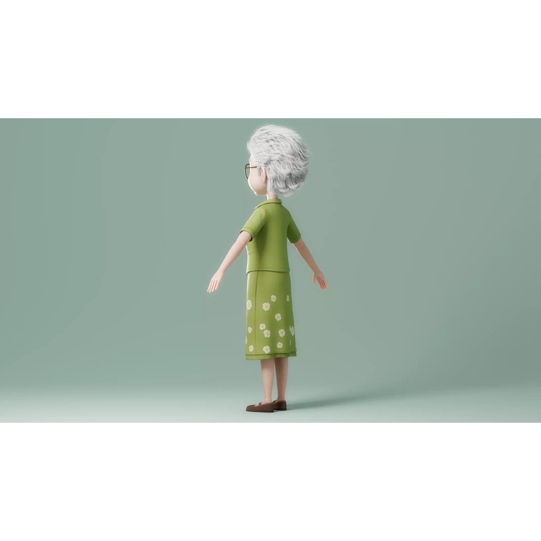 Cartoon Old Woman 3D Model – Rigged Character with PBR Textures, FBX - View 20