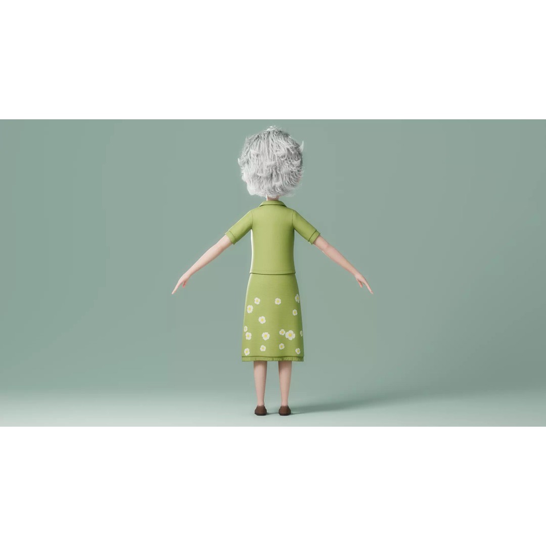 Cartoon Old Woman 3D Model – Rigged Character with PBR Textures, FBX - View 21