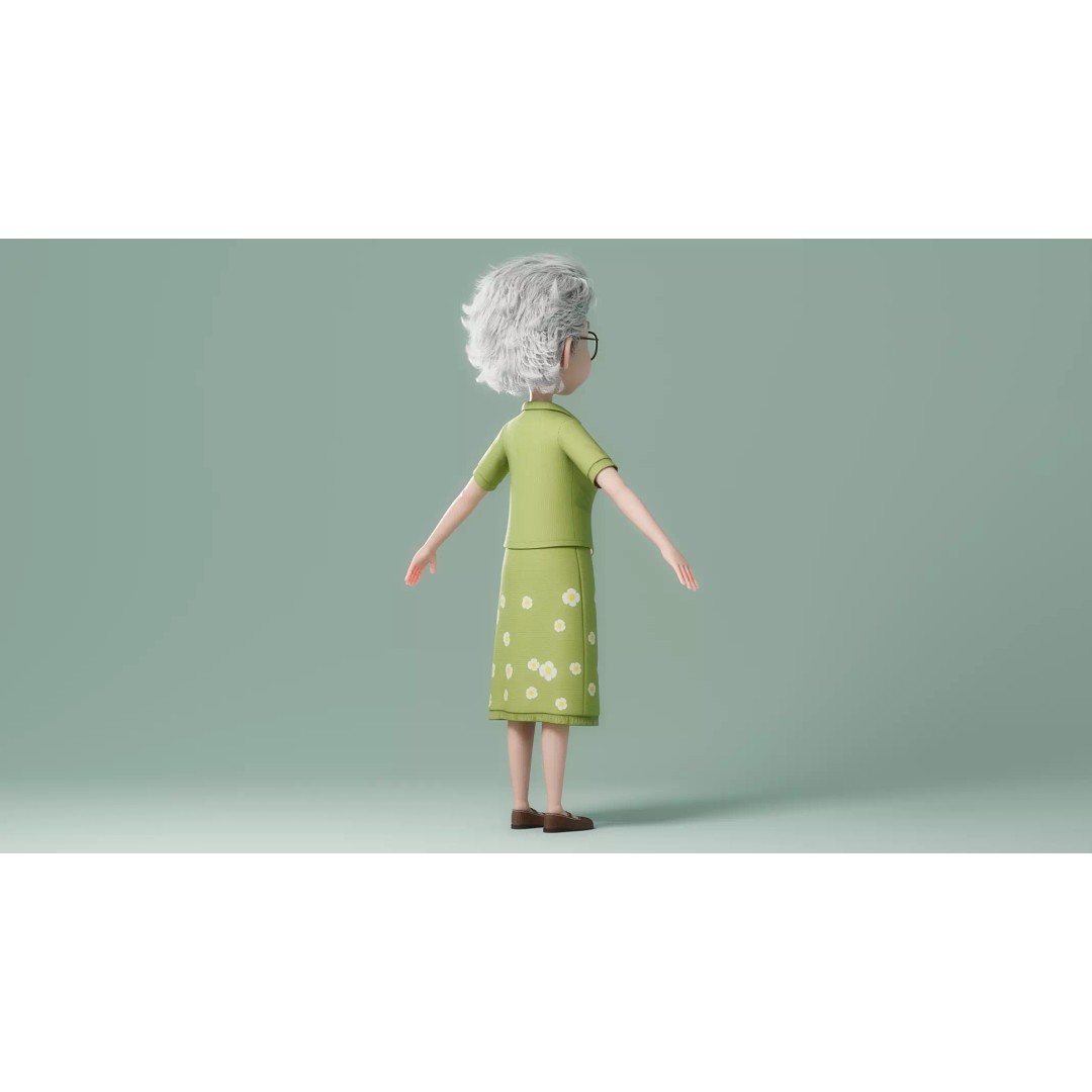Cartoon Old Woman 3D Model – Rigged Character with PBR Textures, FBX - View 22