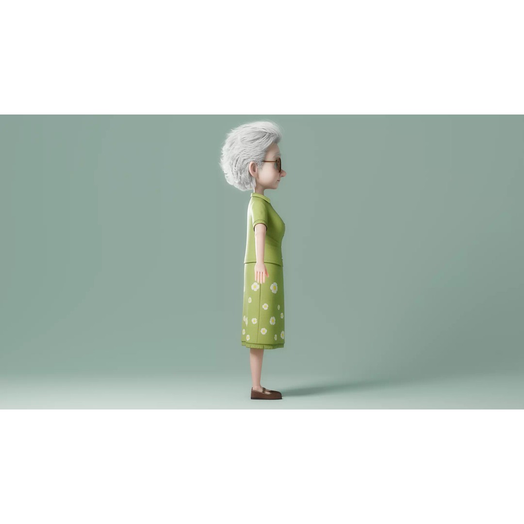 Cartoon Old Woman 3D Model – Rigged Character with PBR Textures, FBX - View 23