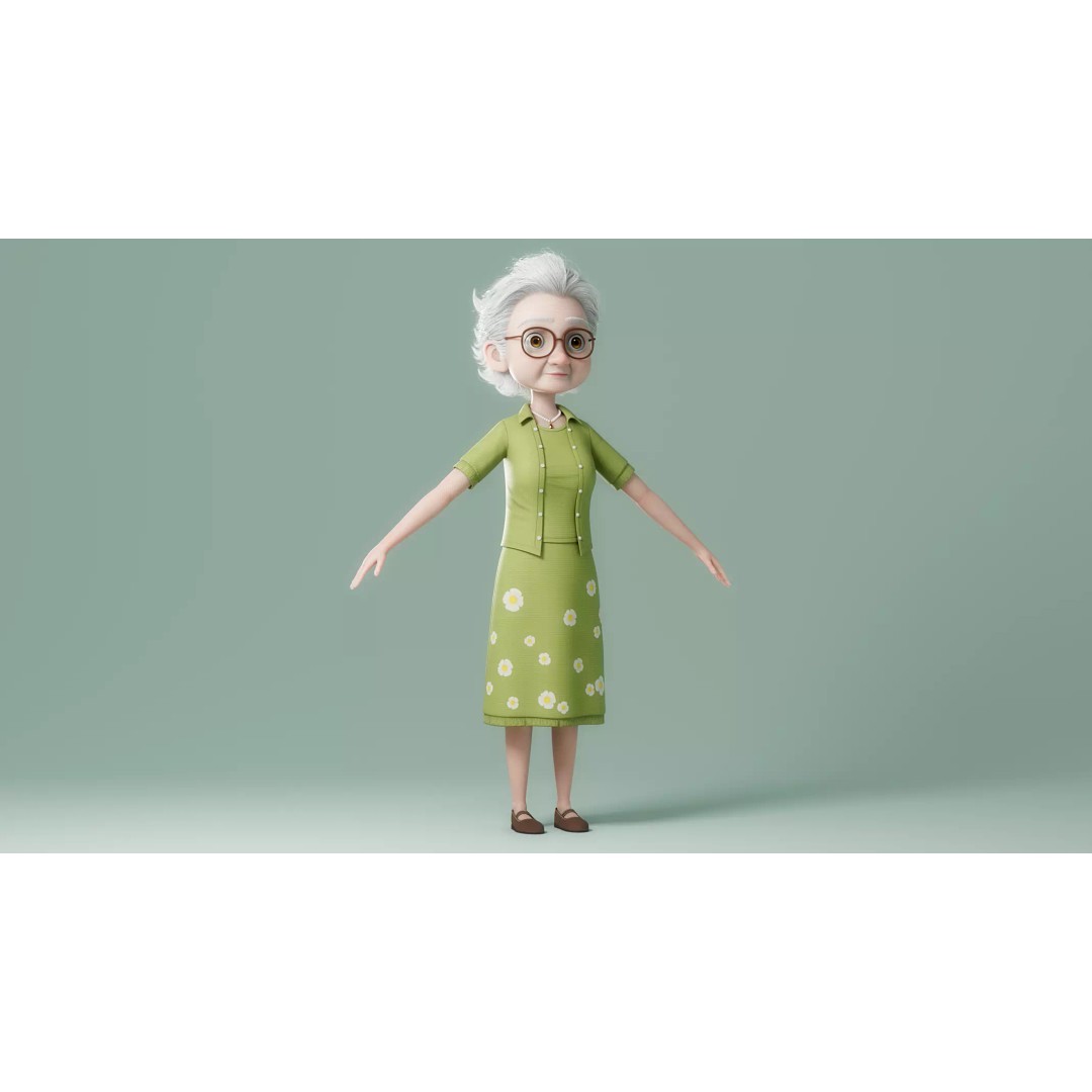 Cartoon Old Woman 3D Model – Rigged Character with PBR Textures, FBX - View 25