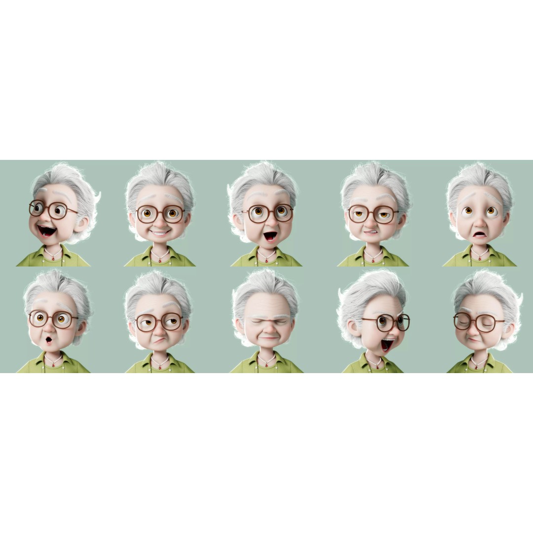 Cartoon Old Woman 3D Model – Rigged Character with PBR Textures, FBX - View 3