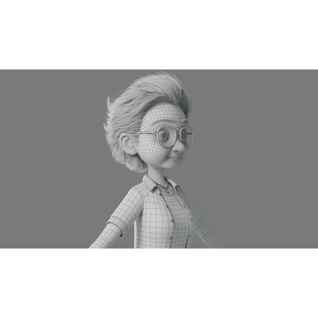 Cartoon Old Woman 3D Model – Rigged Character with PBR Textures, FBX - View 34