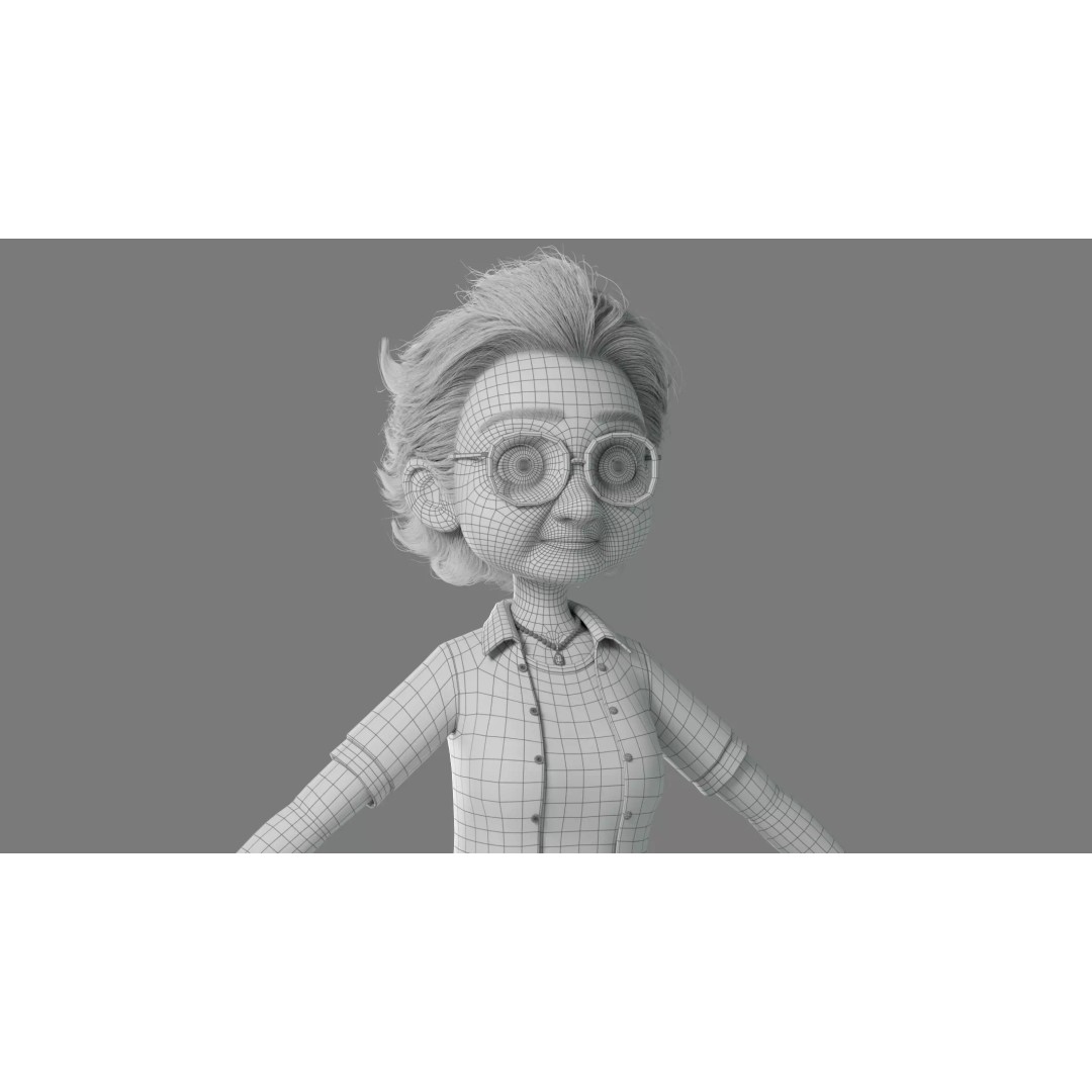 Cartoon Old Woman 3D Model – Rigged Character with PBR Textures, FBX - View 35