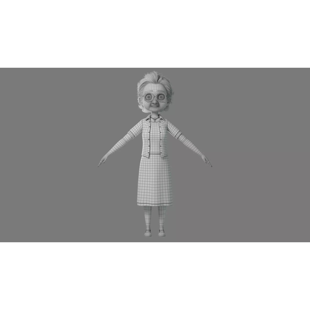 Cartoon Old Woman 3D Model – Rigged Character with PBR Textures, FBX - View 36