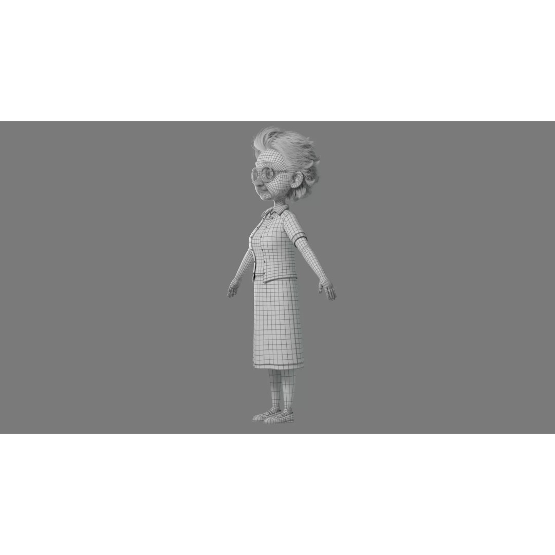Cartoon Old Woman 3D Model – Rigged Character with PBR Textures, FBX - View 38