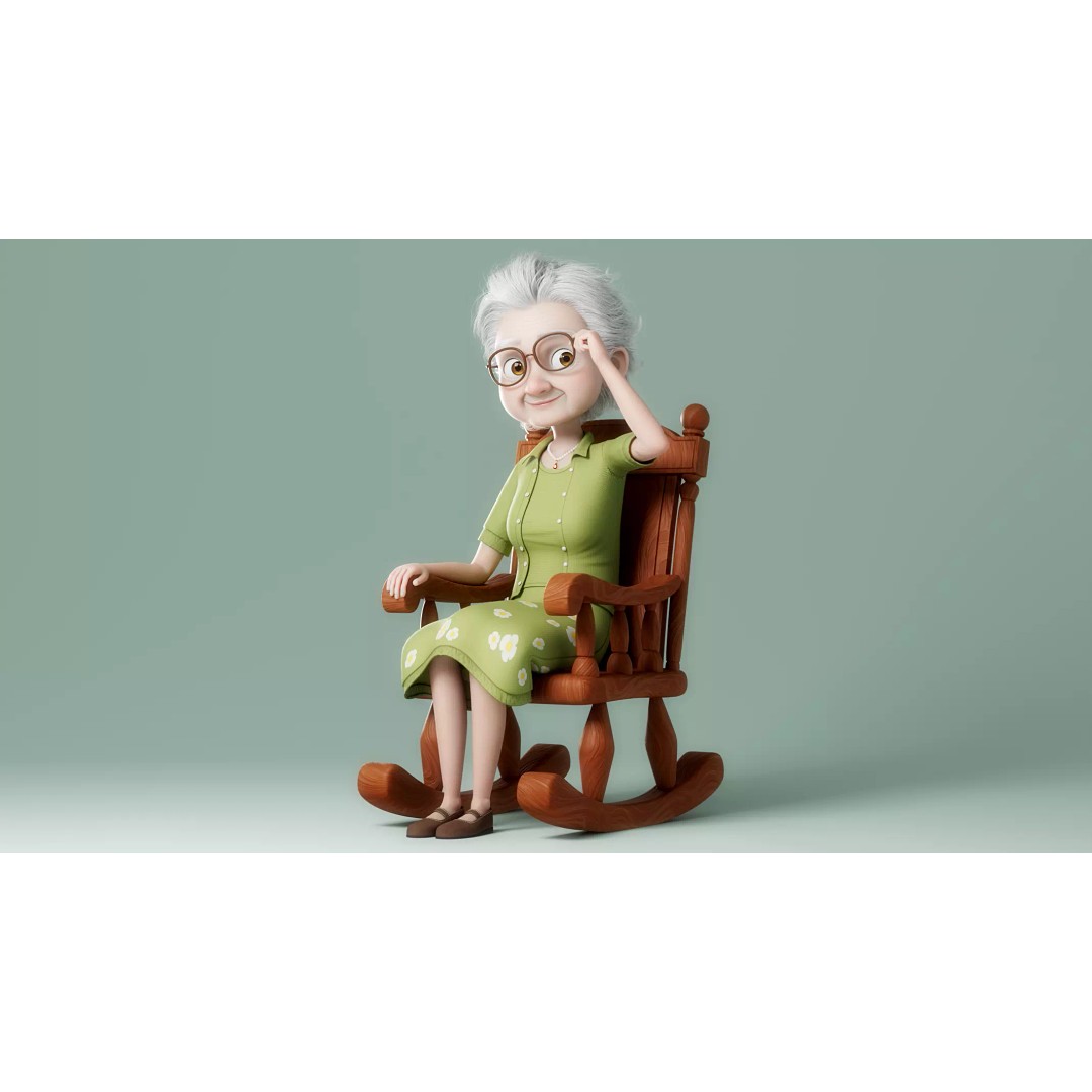 Cartoon Old Woman 3D Model – Rigged Character with PBR Textures, FBX - View 4