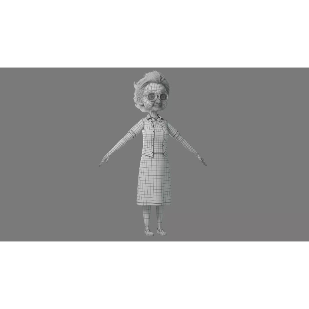 Cartoon Old Woman 3D Model – Rigged Character with PBR Textures, FBX - View 45