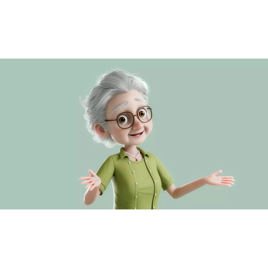Cartoon Old Woman 3D Model – Rigged Character with PBR Textures, FBX - View 5