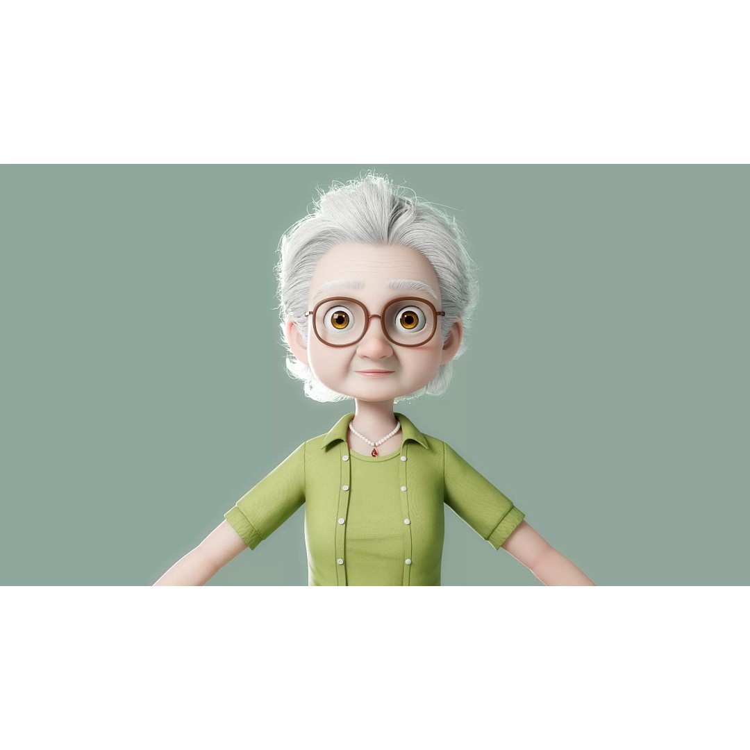 Cartoon Old Woman 3D Model – Rigged Character with PBR Textures, FBX - View 6