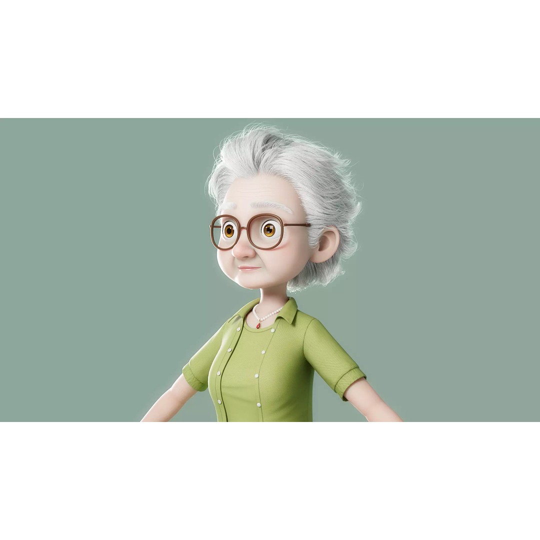Cartoon Old Woman 3D Model – Rigged Character with PBR Textures, FBX - View 7