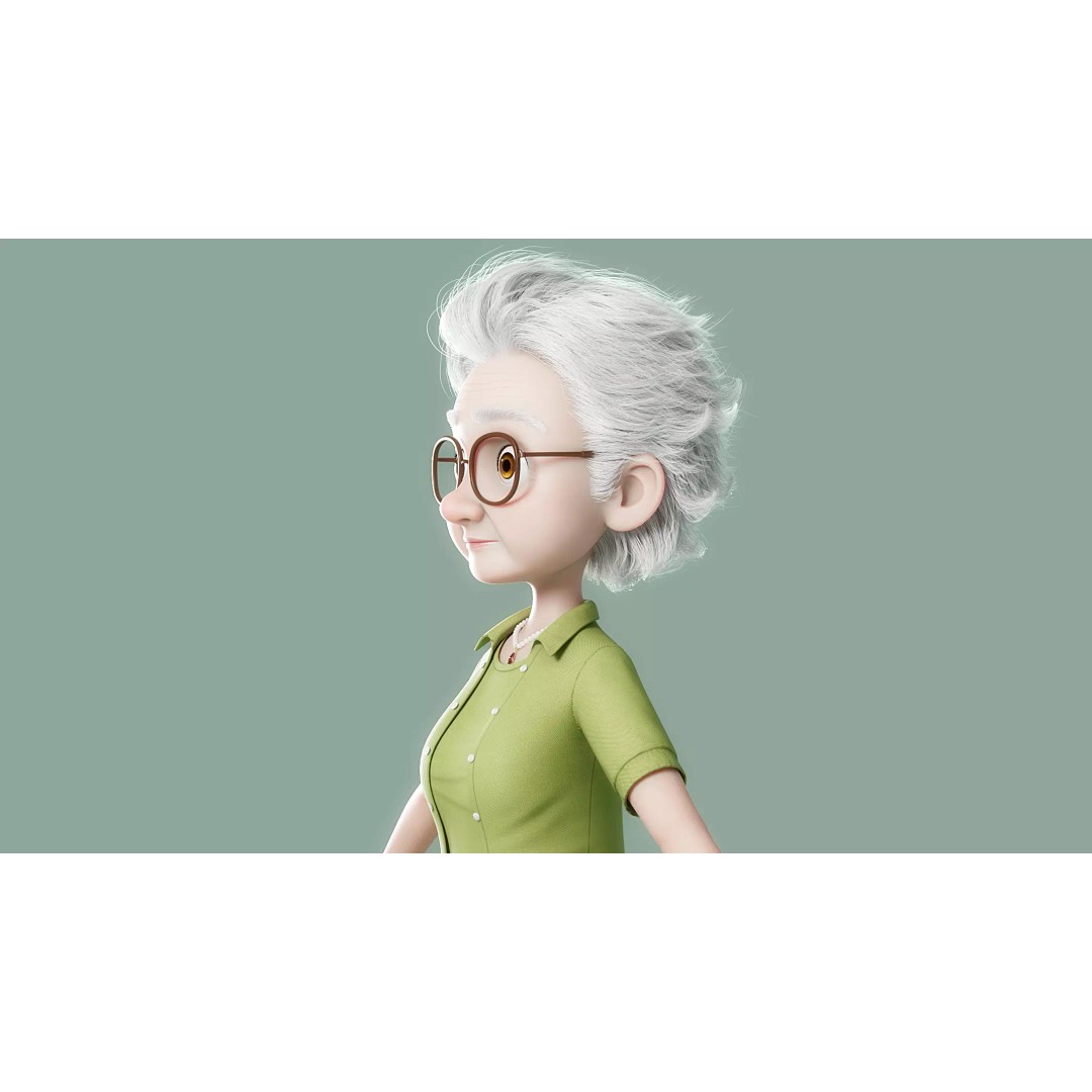 Cartoon Old Woman 3D Model – Rigged Character with PBR Textures, FBX - View 8