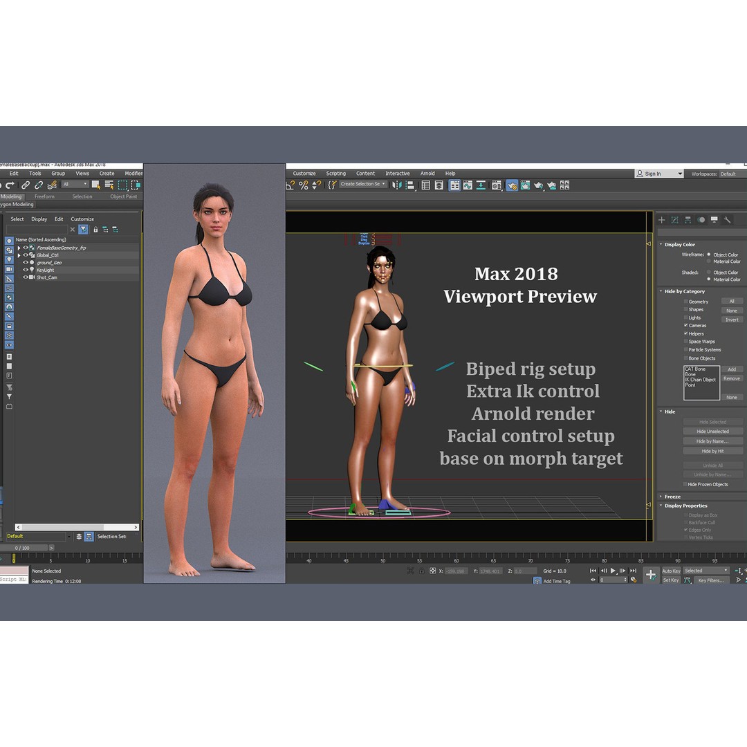 Female Base 3D Model – Low Poly Rigged Character for Animation - View 14