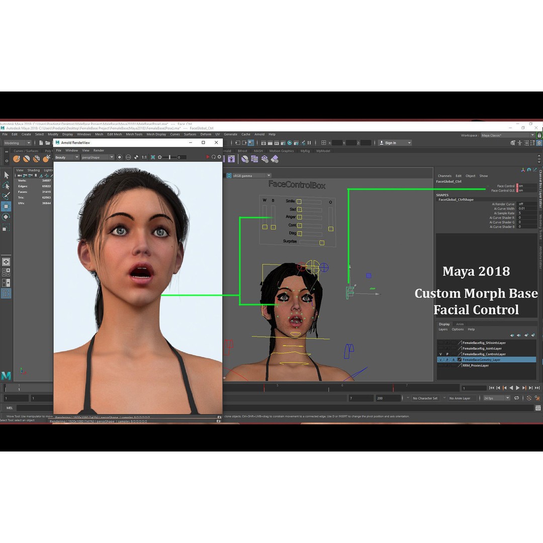 Female Base 3D Model – Low Poly Rigged Character for Animation - View 17