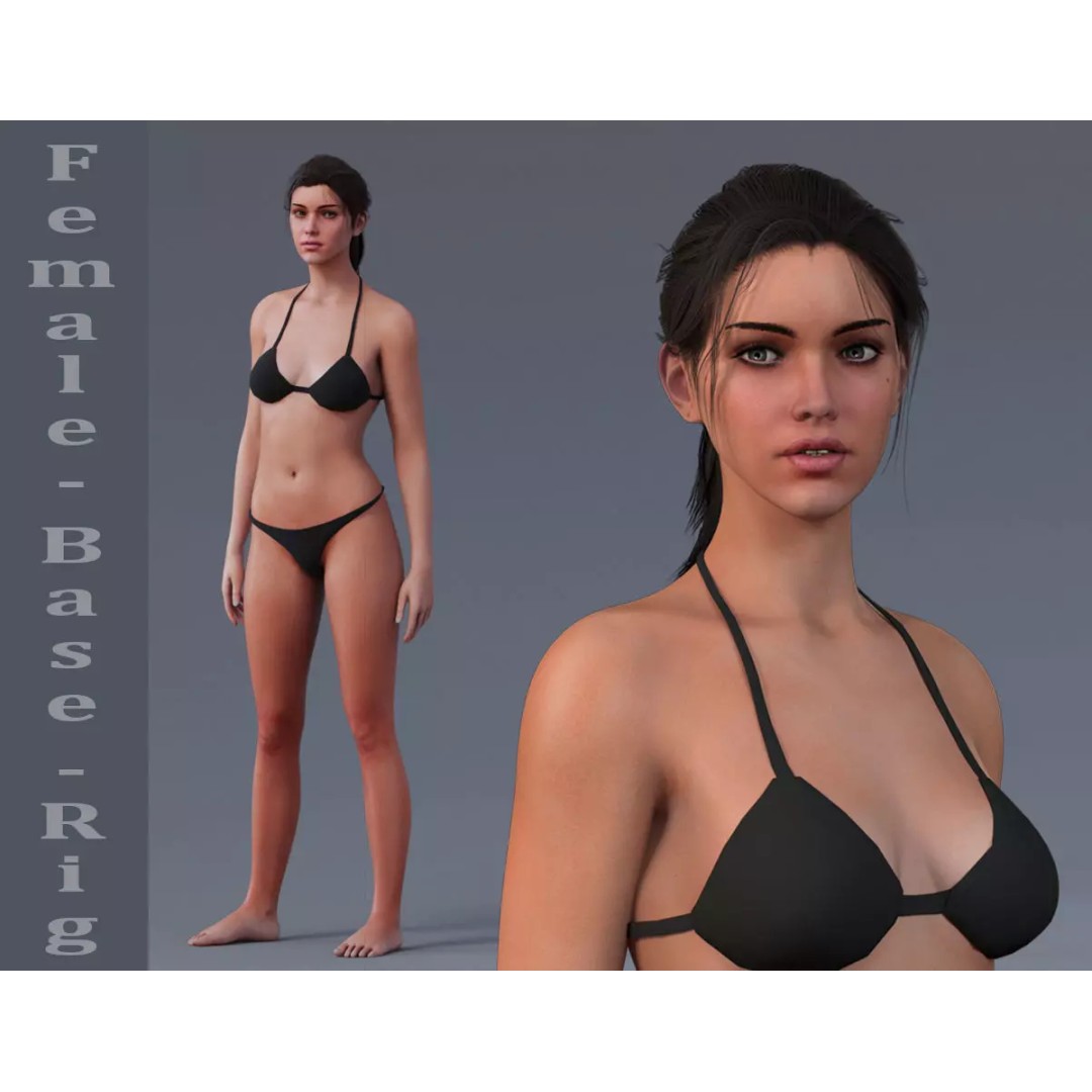Female Base 3D Model – Low Poly Rigged Character for Animation - View 2
