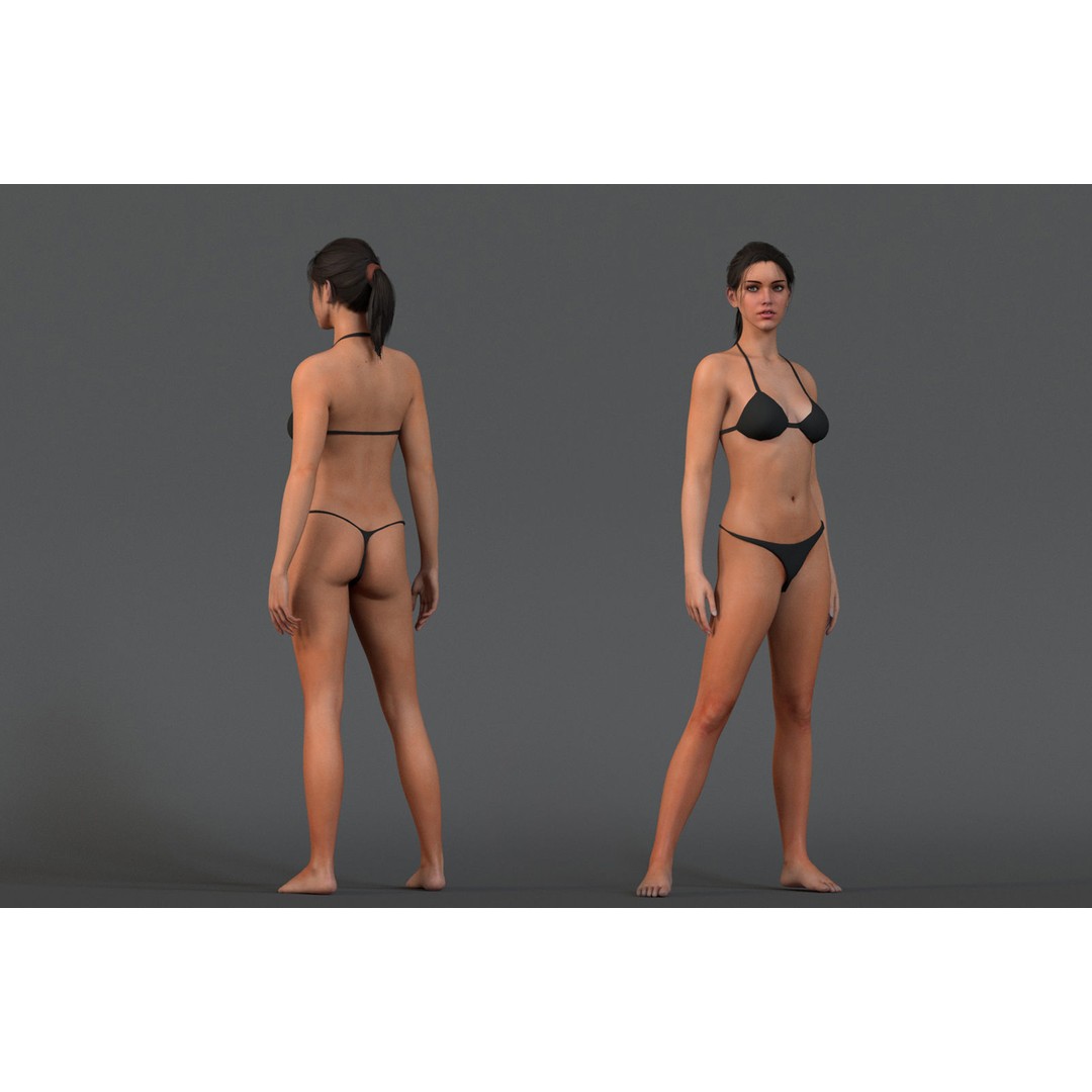 Female Base 3D Model – Low Poly Rigged Character for Animation - View 3