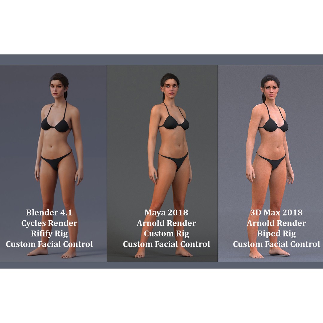 Female Base 3D Model – Low Poly Rigged Character for Animation - View 9