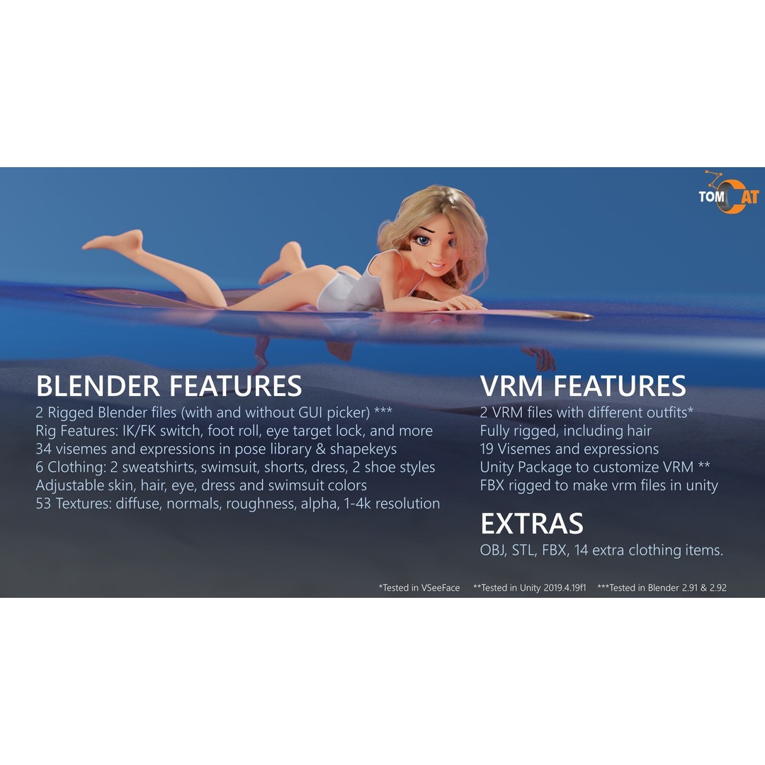 California Girl 3D Model – Rigged Character for Blender & Vtubing - View 3