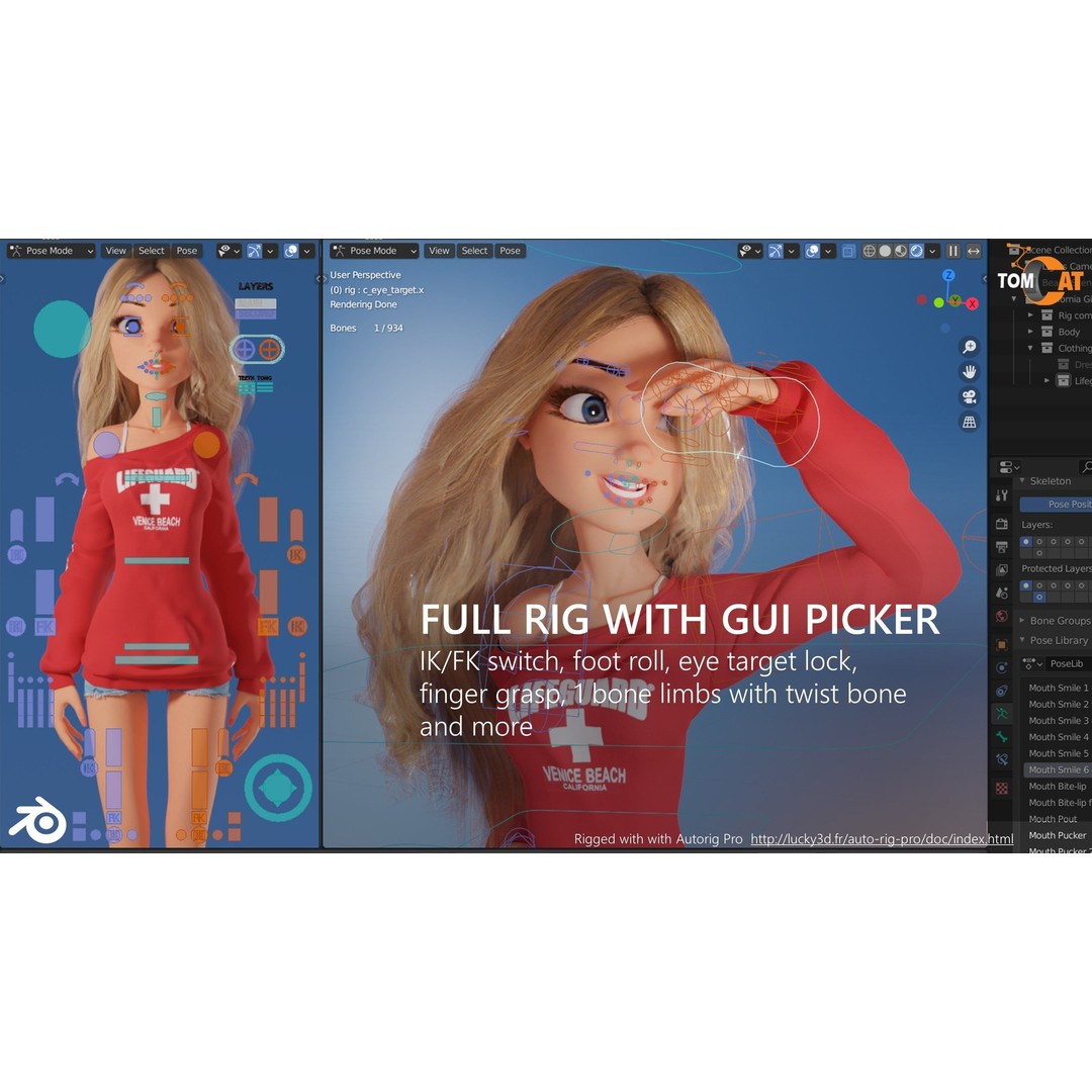 California Girl 3D Model – Rigged Character for Blender & Vtubing - View 5