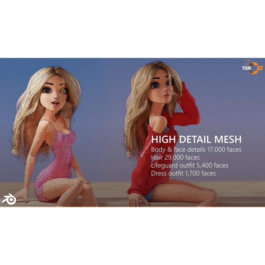 California Girl 3D Model – Rigged Character for Blender & Vtubing - View 6