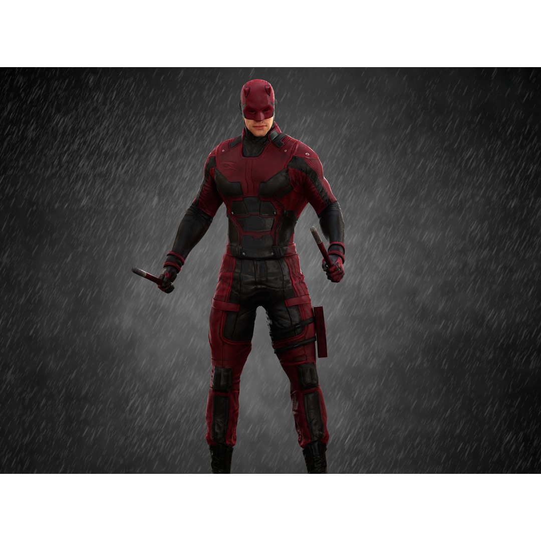 Daredevil 3D Model – Low Poly Character with Rigging, FBX, OBJ - View 3