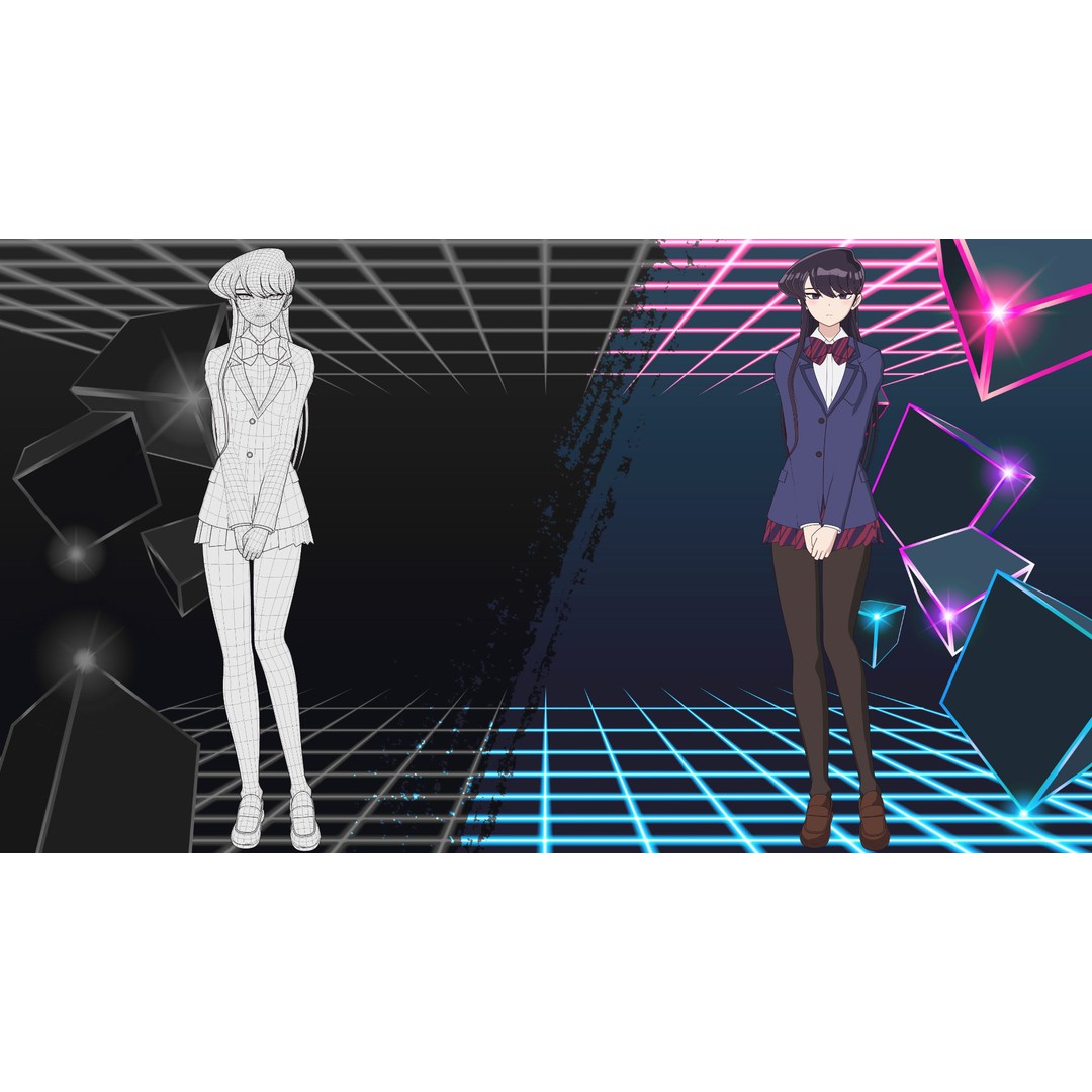Komi Shouko 3D Model – Low Poly Character Rigged for Blender - View 10