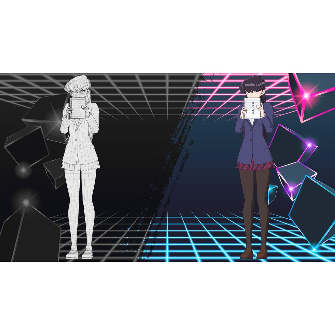 Komi Shouko 3D Model – Low Poly Character Rigged for Blender - View 11