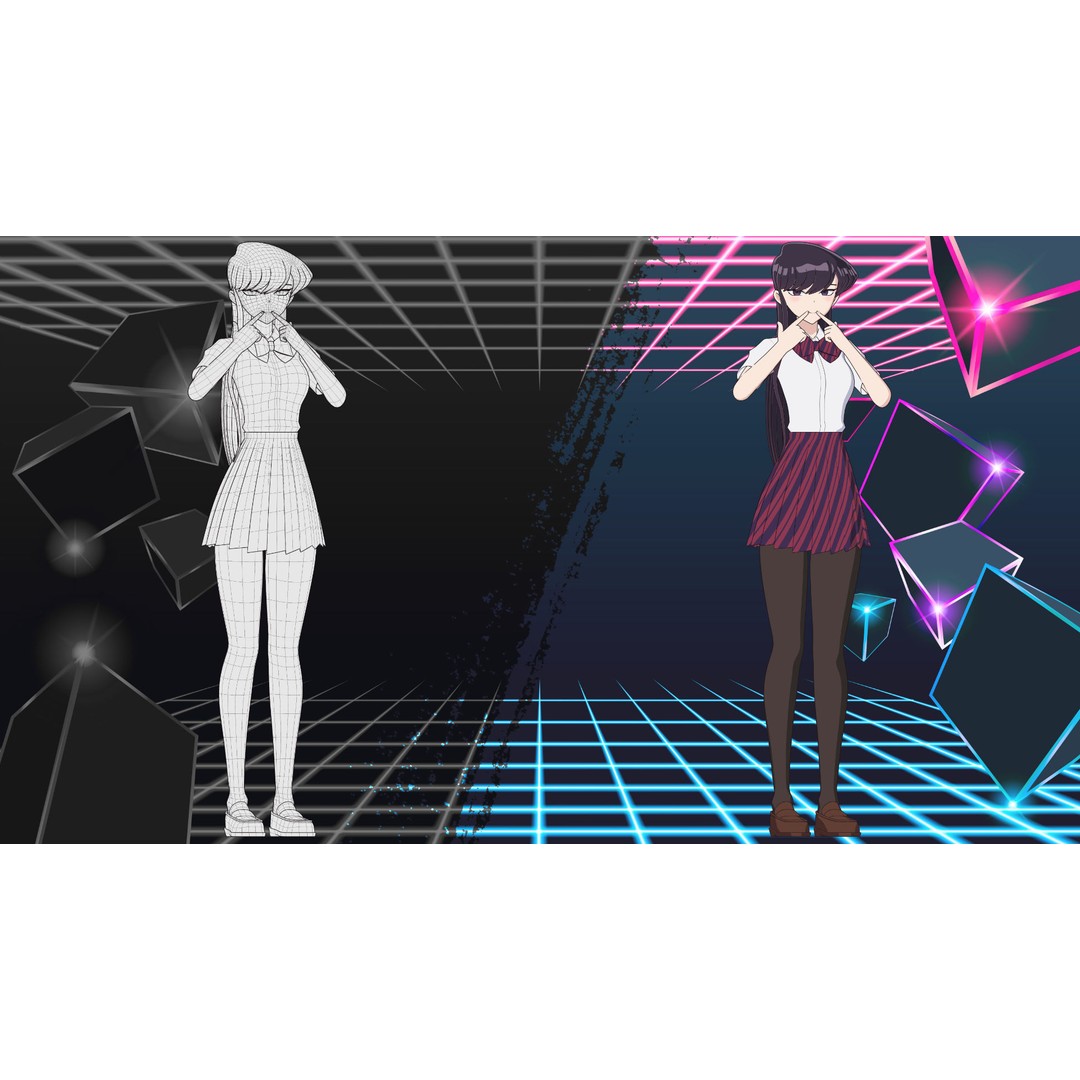 Komi Shouko 3D Model – Low Poly Character Rigged for Blender - View 12