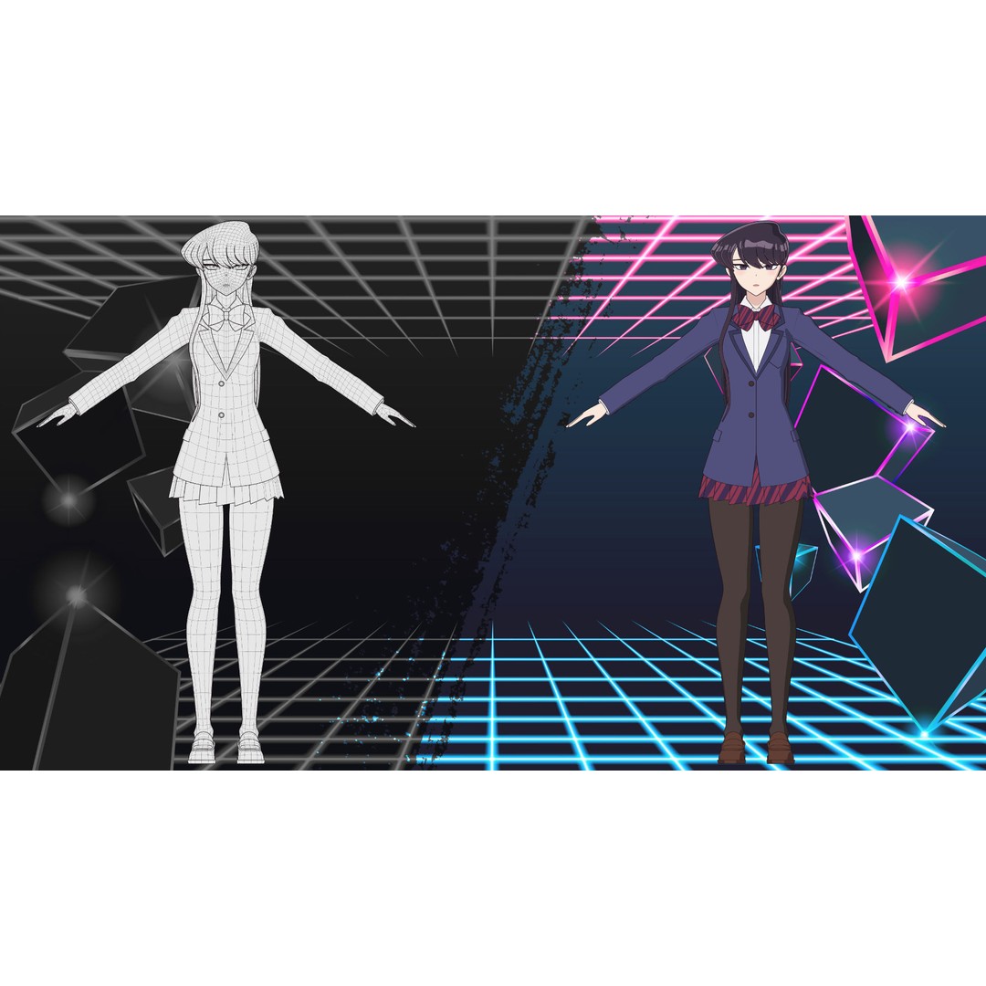 Komi Shouko 3D Model – Low Poly Character Rigged for Blender - View 13