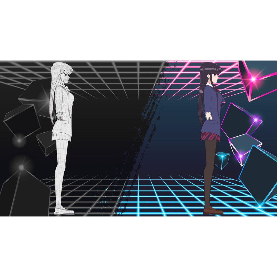 Komi Shouko 3D Model – Low Poly Character Rigged for Blender - View 14