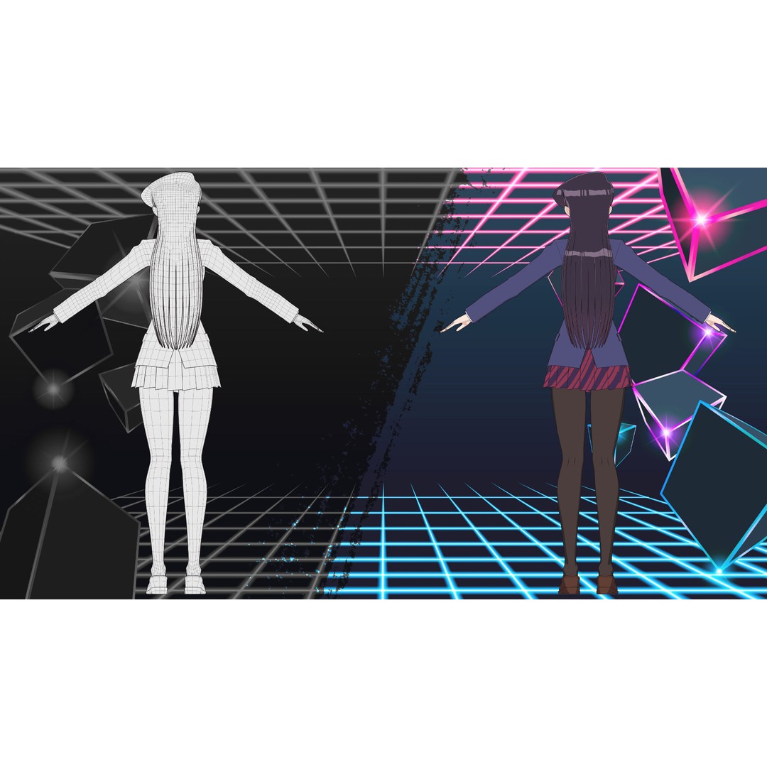 Komi Shouko 3D Model – Low Poly Character Rigged for Blender - View 15