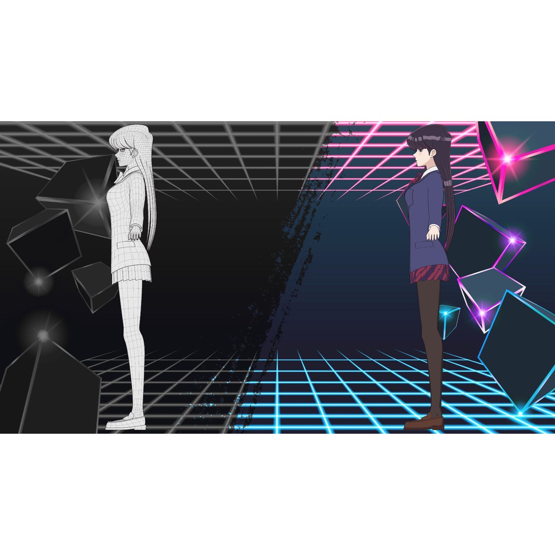 Komi Shouko 3D Model – Low Poly Character Rigged for Blender - View 16