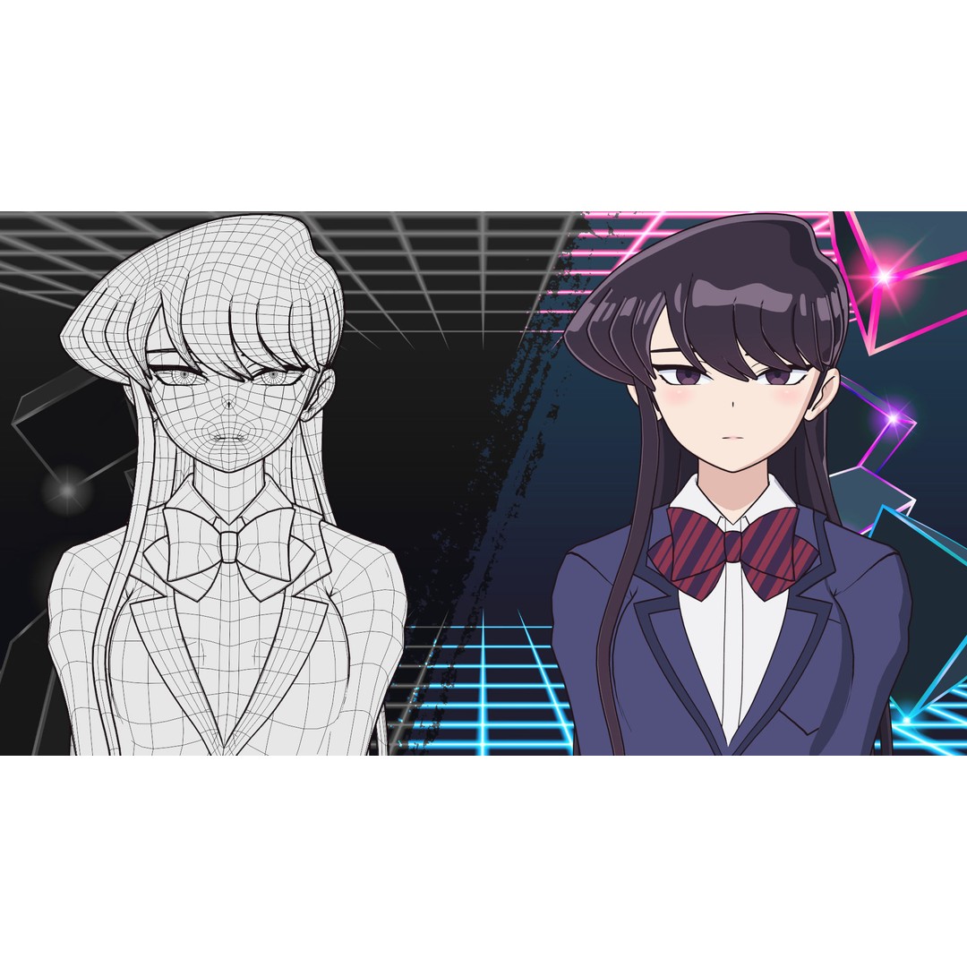 Komi Shouko 3D Model – Low Poly Character Rigged for Blender - View 17