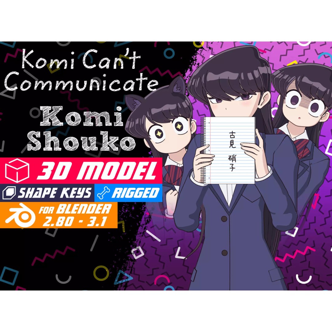 Komi Shouko 3D Model – Low Poly Character Rigged for Blender - View 2