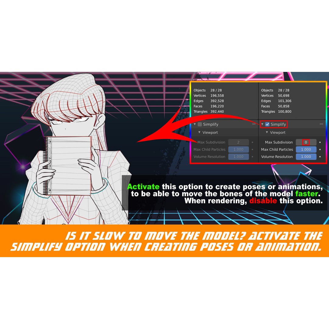 Komi Shouko 3D Model – Low Poly Character Rigged for Blender - View 4