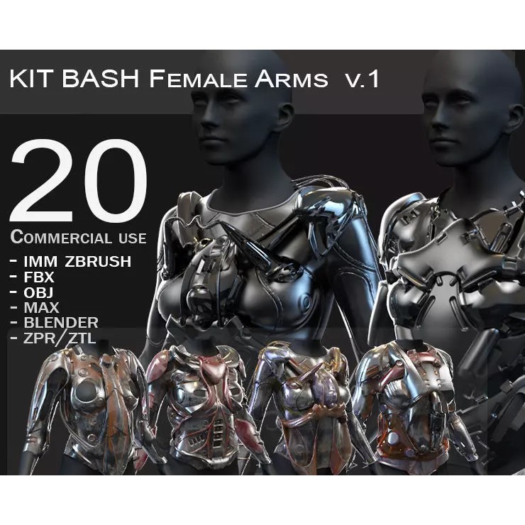 Female Sci-Fi Suits 3D Model – Low Poly KitBash with UVs, FBX, OBJ - View 2