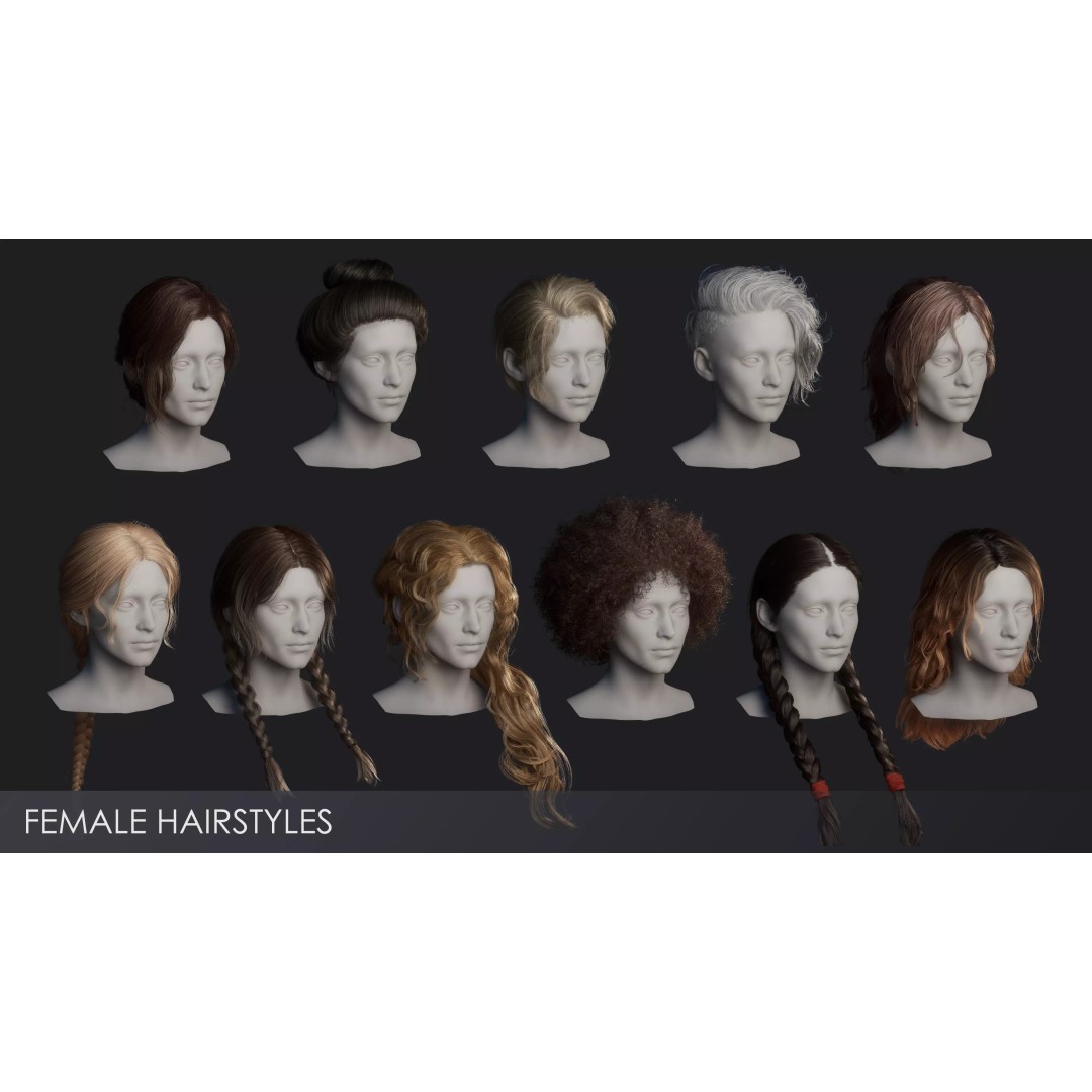 Realistic Female Hairstyles 3D Model – Low Poly Game-Ready Pack, FBX - View 17