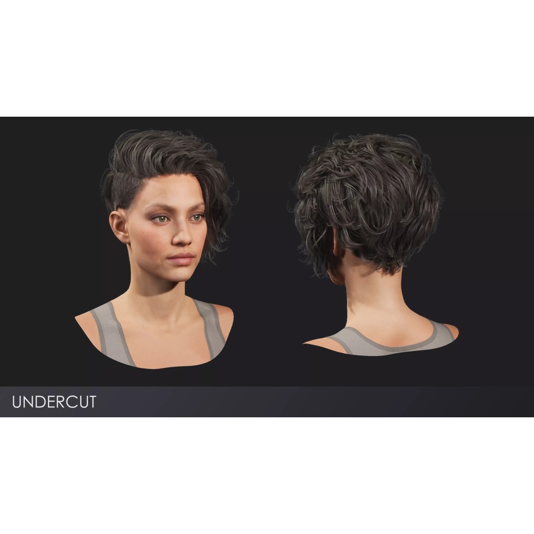 Realistic Female Hairstyles 3D Model – Low Poly Game-Ready Pack, FBX - View 3