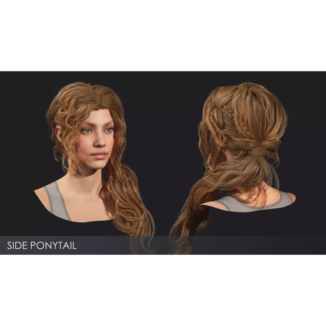 Realistic Female Hairstyles 3D Model – Low Poly Game-Ready Pack, FBX - View 4