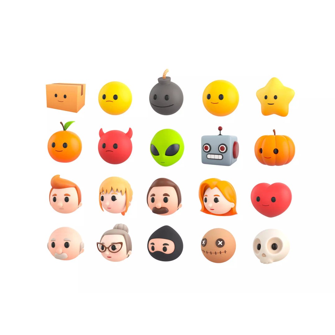 Cartoon Head Pack 3D Model – Unique Character Designs, FBX, OBJ - View 2